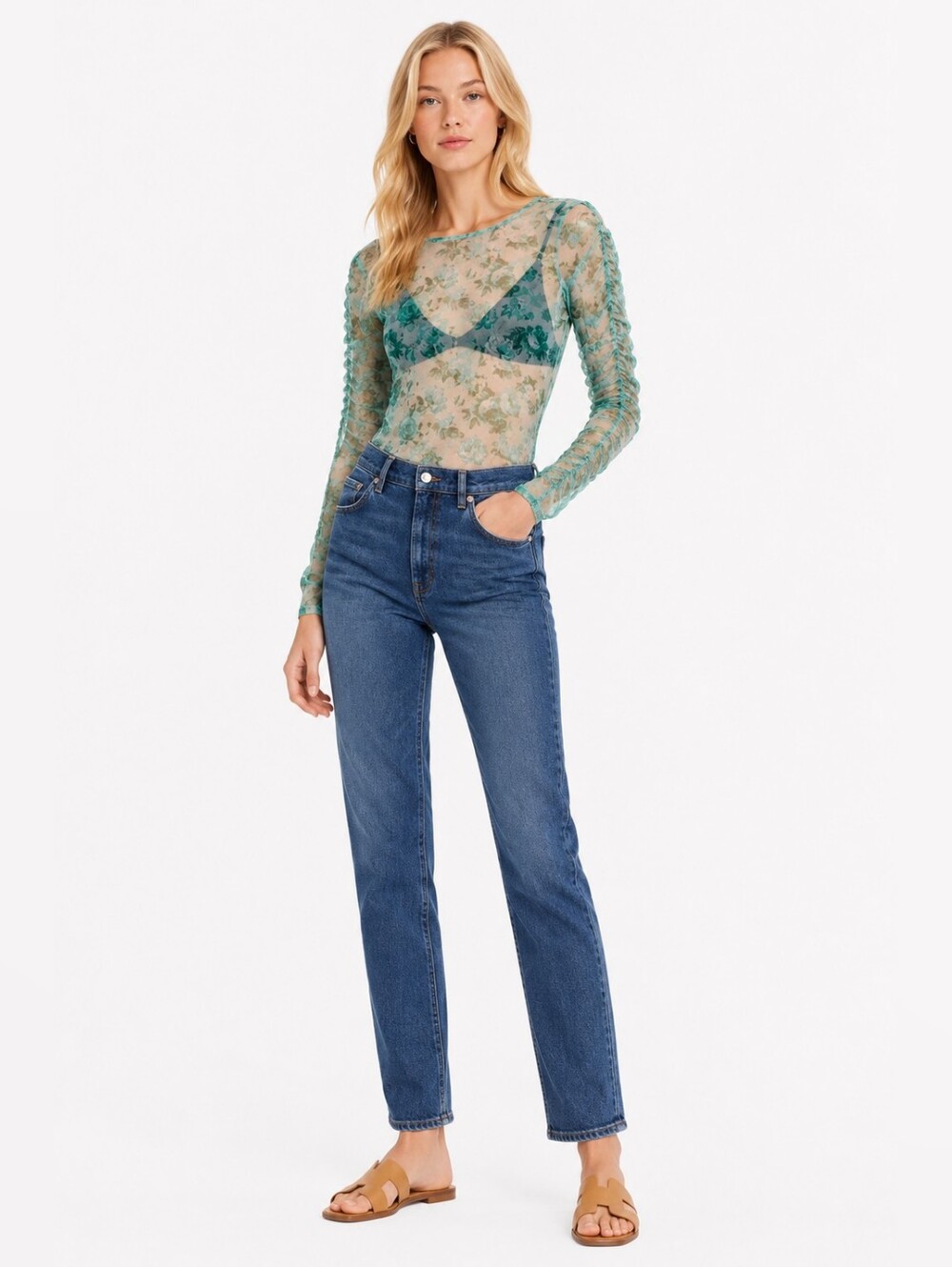 NWT Zara Size S Sea Green Tulle T-shirt With Gathered Sleeves